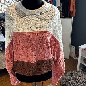 Derek Heart Cream, Pink, and Brown Knit Sweater